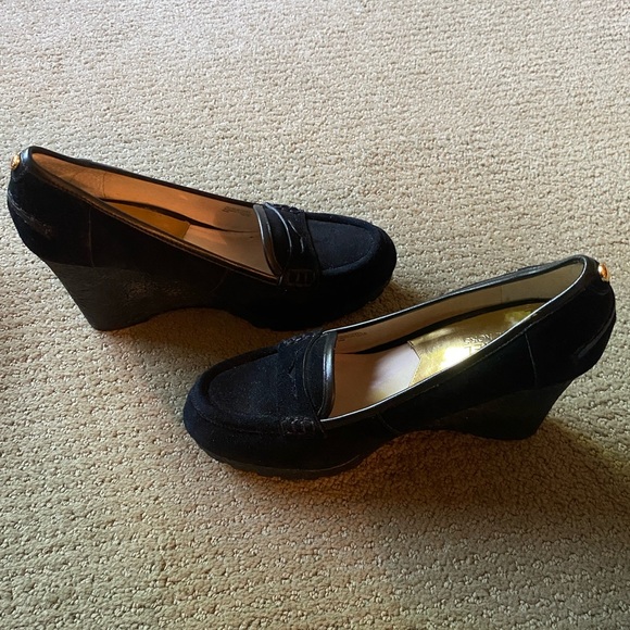 MICHAEL KORS worn once in box! Black suede loafer wedges. Sz 8.5. - Picture 2 of 10